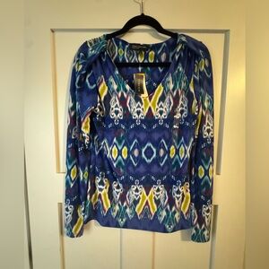 Jones New York Blue Multicolor Patterned Blouse
